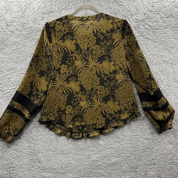 Scotch &‎ Soda Women's XS Green Black Blouse Flowy Tropical Print Lightweight - Picture 8 of 11